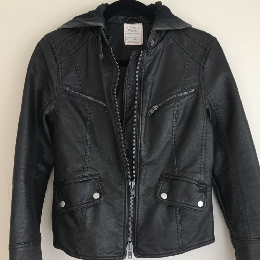 Free People Vegan Leather Monroe Hooded Jacket